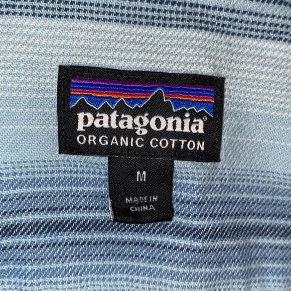 Patagonia $89 Fjord Organic Cotton Flannel Blue Stripe Mens MED EUC - Picture 9 of 9
